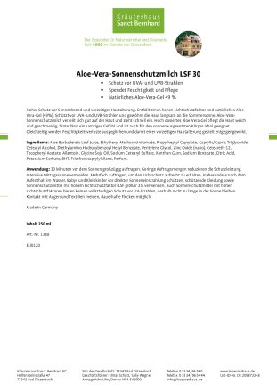 Aloe-Vera-Sonnenschutzmilch LSF 30 250 ml
