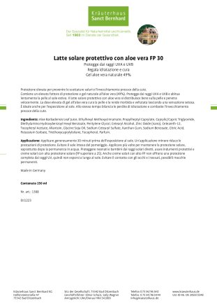 Latte solare protettivo con Aloe Vera FP 30 250 ml