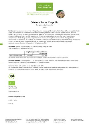 Gélules d'herbe d'orge bio 240 gélules