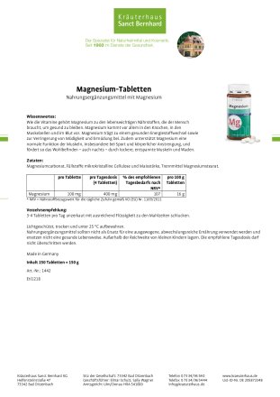 Magnesium-Tabletten 250 Tabletten