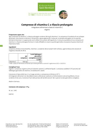 Compresse di vitamina C a rilascio prolungato 120 compresse