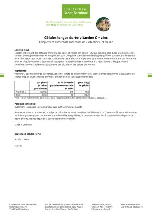 Gélules longue durée vitamine C + zinc 60 gélules
