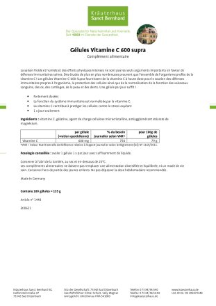 Gélules Vitamine C 600 supra 180 gélules