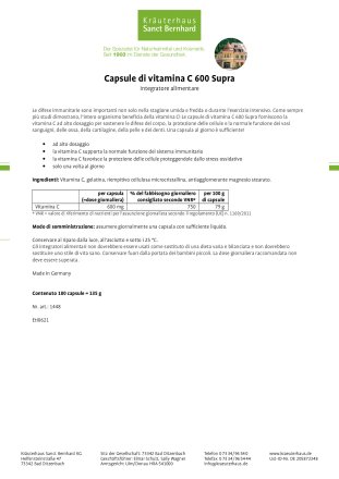 Capsule di vitamina C 600 Supra 180 capsule