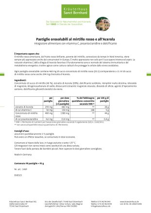 Pastiglie orosolubili al mirtillo rosso e all'Acerola 90 compresse