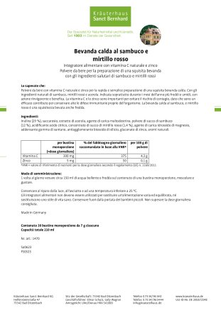 Bevanda calda al sambuco e mirtillo rosso 210 g