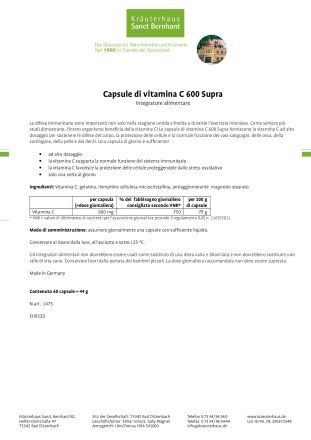Capsule di vitamina C 600 Supra 60 capsule