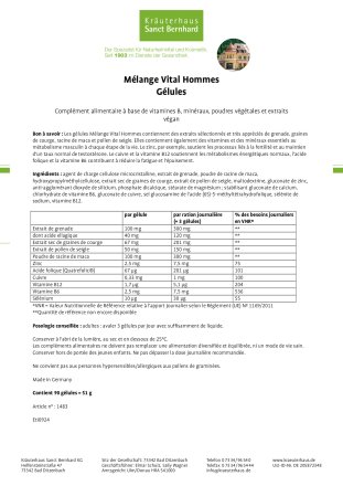 M&eacute;lange Vital Hommes G&eacute;lules 90 g&eacute;lules