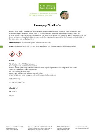Raumspray Zirbelkiefer 125 ml