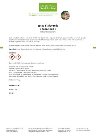 Spray à la lavande « Bonne nuit » 125 ml