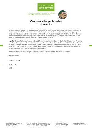 Crema curativa per le labbra  al Manuka 8.5 ml