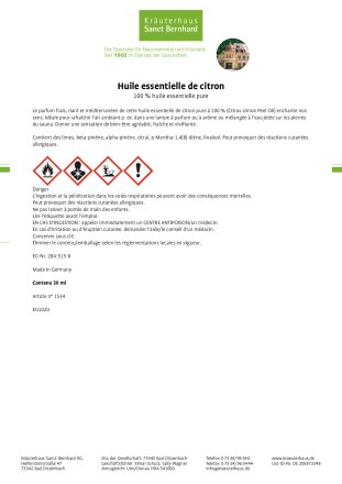 Huile essentielle de citron 30 ml