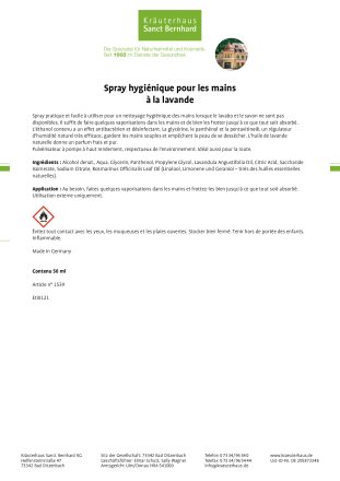 Spray hygiénique pour les mains  à la lavande 50 ml