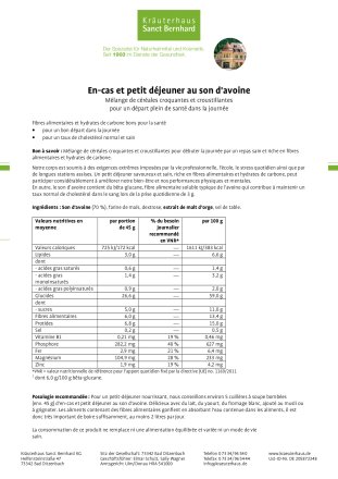 En-cas et petit déjeuner au son d'avoine 500 g