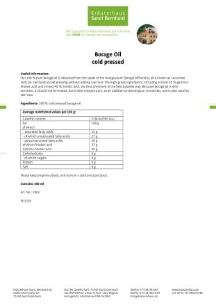 Borage Oil cold pressed 100 ml