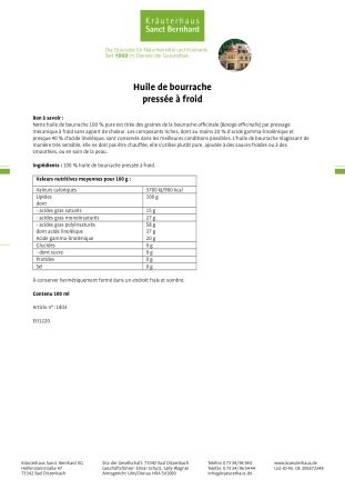Huile de bourrache pressée à froid 100 ml
