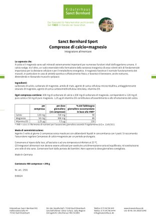 Sanct Bernhard Sport Compresse di calcio+magnesio 400 compresse