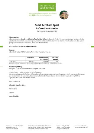Sanct Bernhard Sport L-Carnitin-Kapseln 180 Kapseln