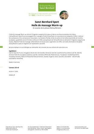 Sanct Bernhard Sport Huile de massage Warm-up 250 ml