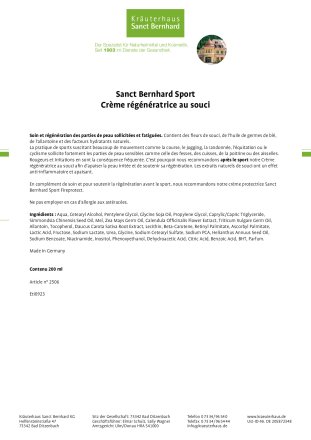 Sanct Bernhard Sport Crème régénératrice au souci 200 ml
