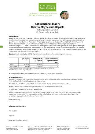 Sanct Bernhard Sport Kreatin-Magnesium-Kapseln 200 Kapseln
