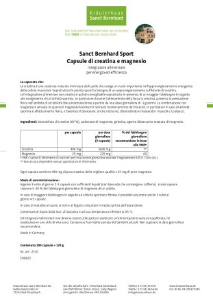 Sanct Bernhard Sport Capsule di creatina e magnesio 200 capsule