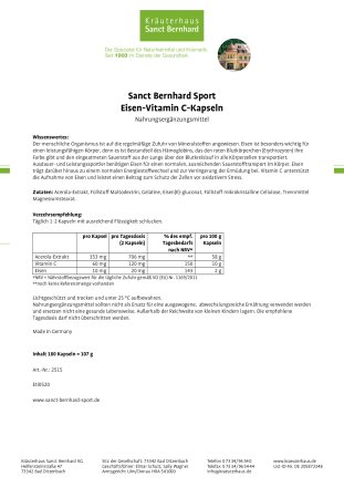 Sanct Bernhard Sport Eisen-Vitamin-C-Kapseln 180 Kapseln
