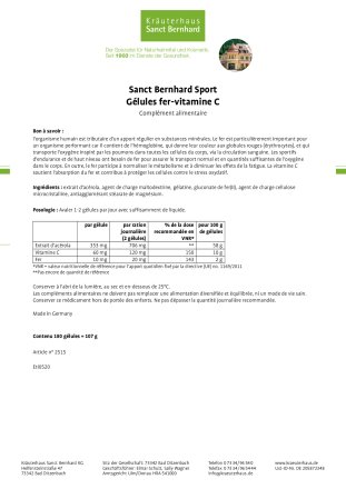 Sanct Bernhard Sport Gélules fer-vitamine C 180 gélules