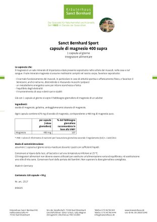 Sanct Bernhard Sport capsule di magnesio 400 supra 120 capsule