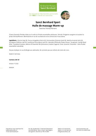 Sanct Bernhard Sport Huile de massage Warm-up 100 ml