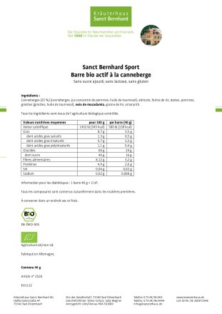 Sanct Bernhard Sport Barre bio actif à  la canneberge 40 g