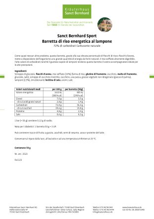 Sanct Bernhard Sport Barretta di riso energetica al lampone 50 g