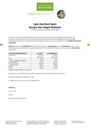 Sanct Bernhard Sport Energie Reis-Riegel Himbeere 11er-Pack 550 g