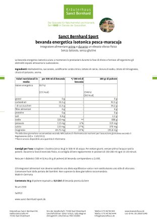 Sanct Bernhard Sport Bevanda energetica isotonica pesca-maracuja 1 bustina 36 g
