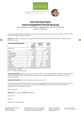 Sanct Bernhard Sport Isoton-Energiedrink Pfirsich-Maracuja 11 Sachets 396 g