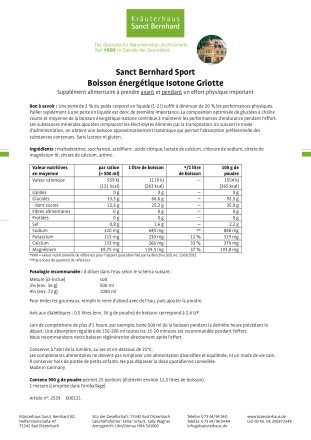 Sanct Bernhard Sport Boisson énergétique isotonique griotte 900 g 900 g