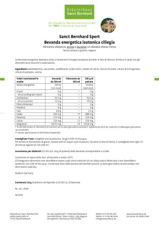 Sanct Bernhard Sport Bevanda energetica isotonica ciliegia 1 bustina 36 g