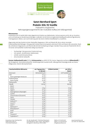 Sanct Bernhard Sport Protein-XXL 92 Vanille 450 g