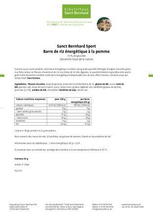 Sanct Bernhard Sport Barre de riz aux pommes 50 g