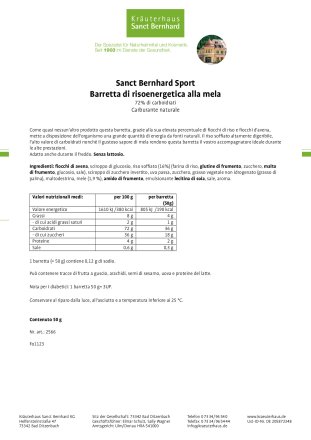 Sanct Bernhard Sport Barretta di riso energetica alla mela confezione da 11 550 g