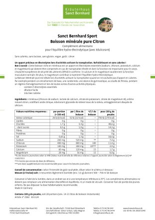 Sanct Bernhard Sport Boisson Minérale pure Citron 100 g