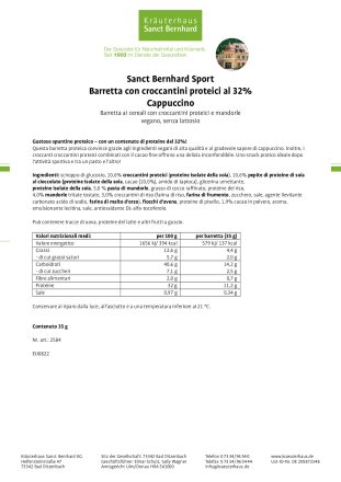 Sanct Bernhard Sport Barretta con croccantini proteici al 32% Cappuccino (confezione da 20) 700 g