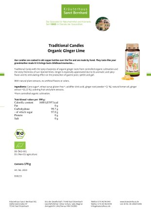 Traditional Candies Organic Ginger Lime 170 g