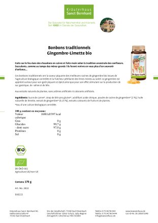 Bonbons traditionnels Gingembre-Limette bio 170 g