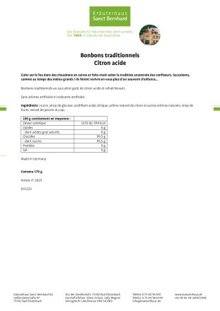 Bonbons traditionnels Citron acide 170 g
