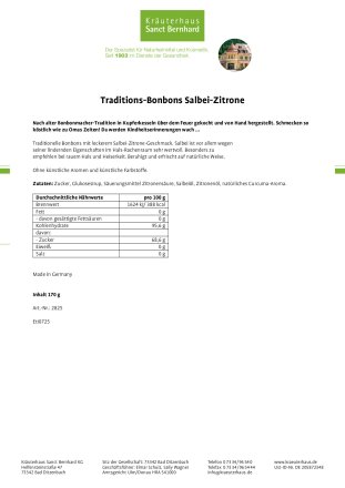 Traditions-Bonbons Salbei-Zitrone 170 g
