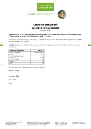 Caramelle tradizionali  Eucalipto senza zucchero 170 g