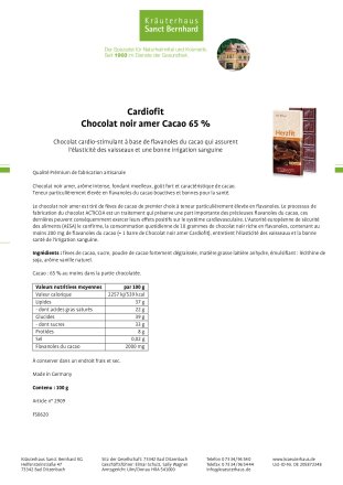 Cardiofit Chocolat noir amer Cacao 65 % 100 g