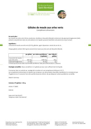 Gélules La moule aux orles verts 170 gélules