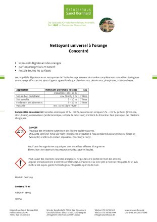 Nettoyant universel à  l'orange Concentré 75 ml